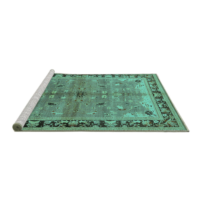 Sideview of Machine Washable Oriental Turquoise Traditional Area Rugs, wshurb527turq