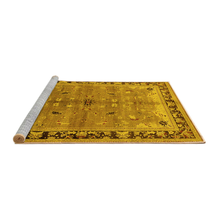 Sideview of Machine Washable Oriental Yellow Traditional Rug, wshurb527yw