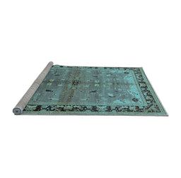 Sideview of Machine Washable Oriental Light Blue Traditional Rug, wshurb527lblu