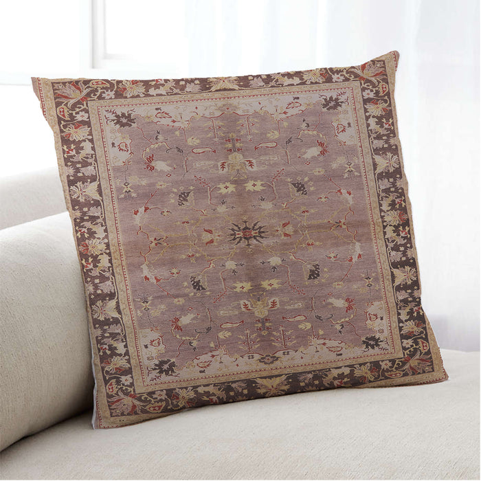 Lifestyle Image of Mid-Century Modern Urban Square Tangerine Pink Throw Pillow, 18 inch by 18 inch, pwurb527