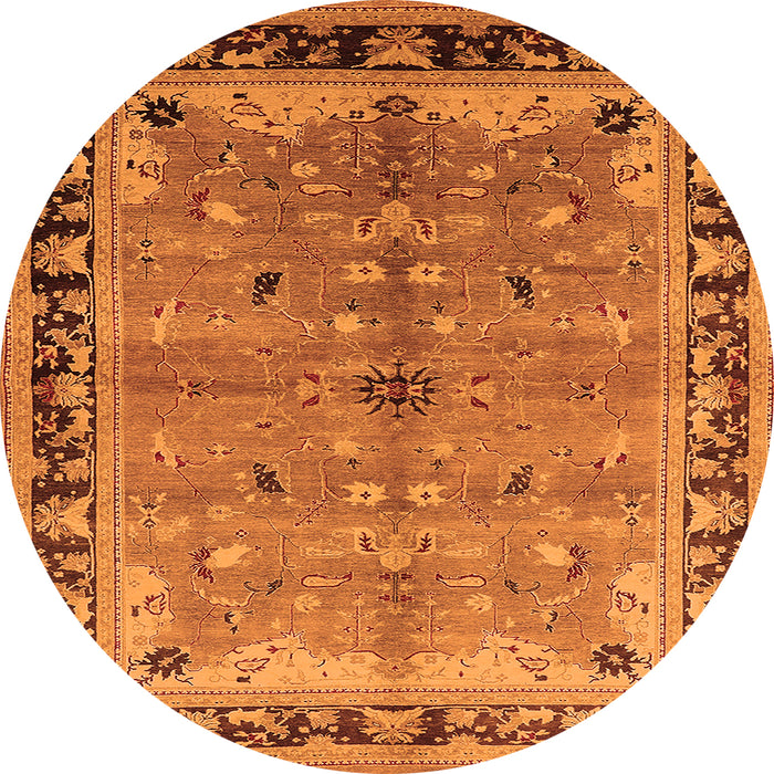 Round Oriental Orange Traditional Rug, urb527org