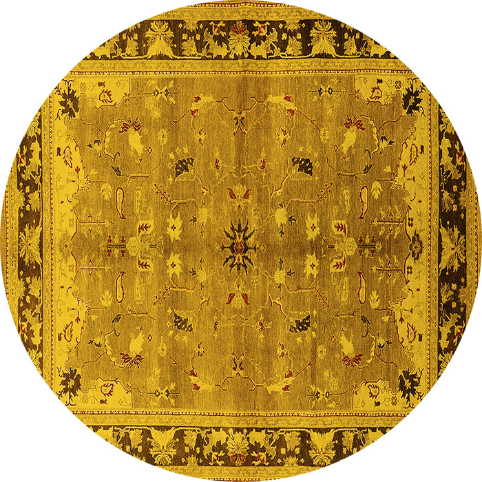 Round Machine Washable Oriental Yellow Traditional Rug, wshurb527yw