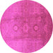 Round Machine Washable Oriental Pink Traditional Rug, wshurb528pnk