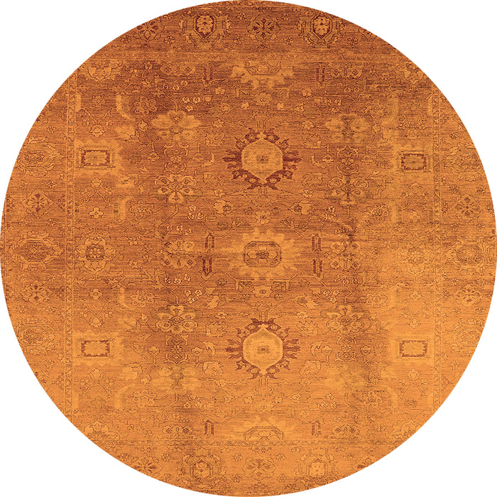 Round Machine Washable Oriental Orange Traditional Area Rugs, wshurb528org