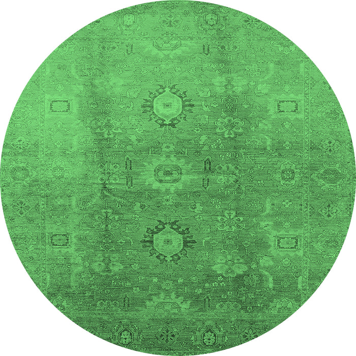Round Machine Washable Oriental Emerald Green Traditional Area Rugs, wshurb528emgrn