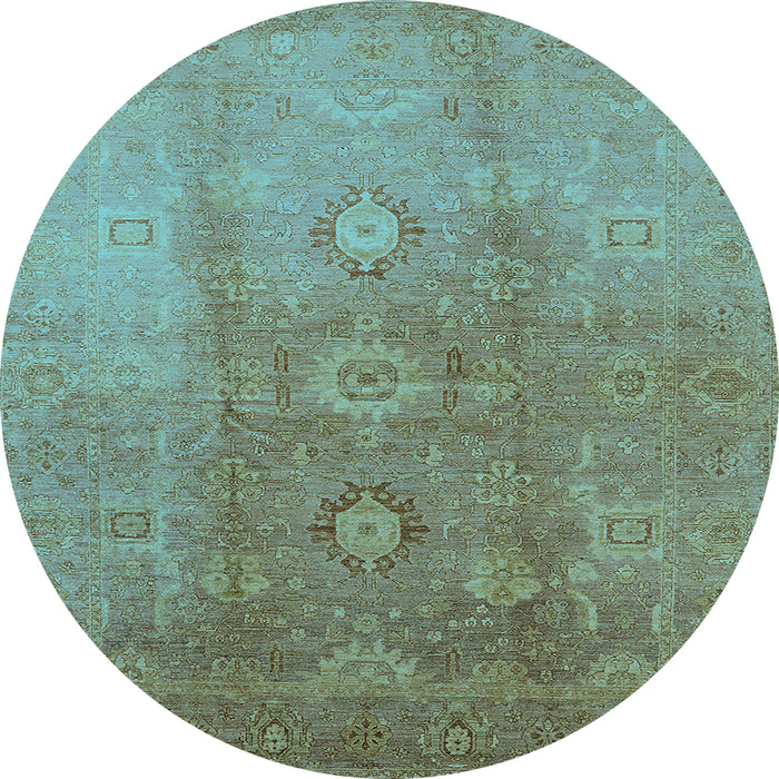 Round Machine Washable Oriental Light Blue Traditional Rug, wshurb528lblu