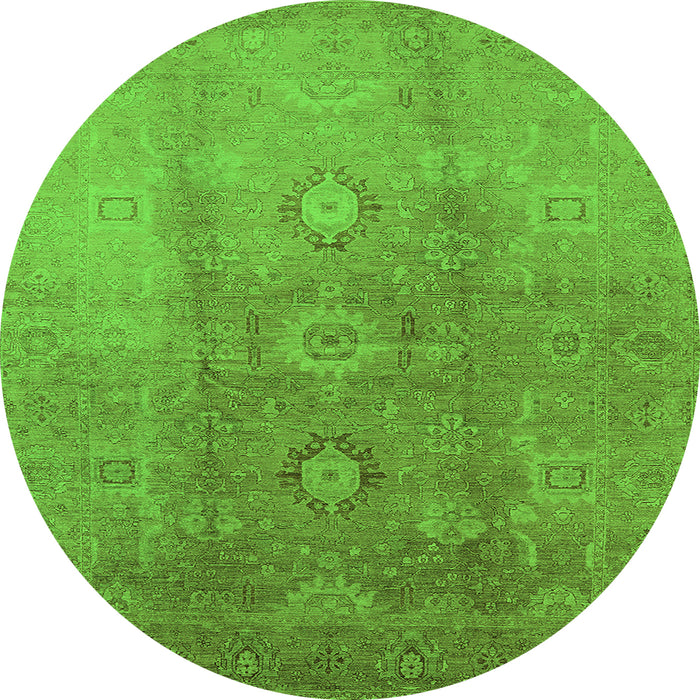 Round Machine Washable Oriental Green Traditional Area Rugs, wshurb528grn
