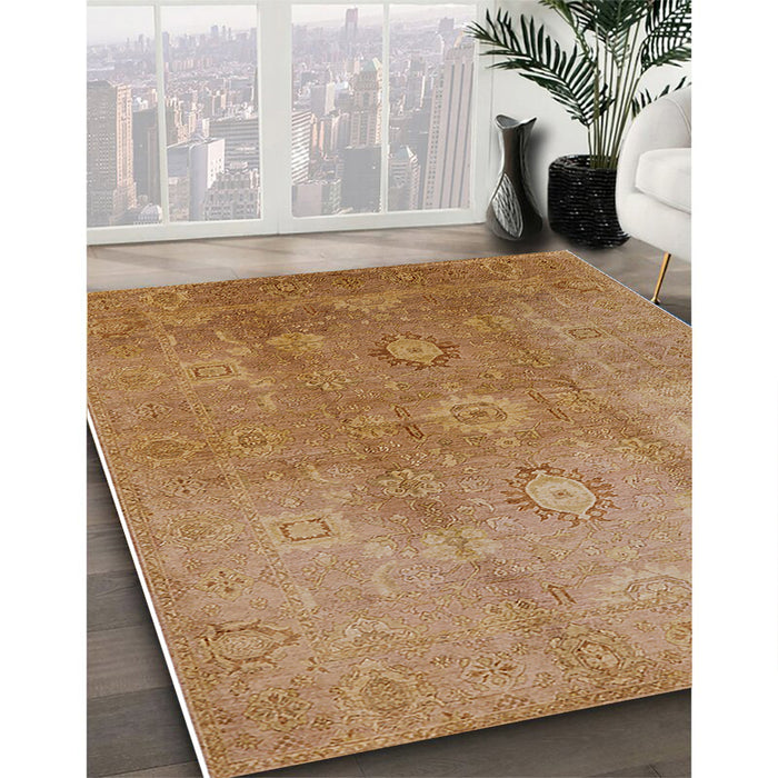 Mid-Century Modern Brown Sand Brown Oriental Rug in Family Room, urb528