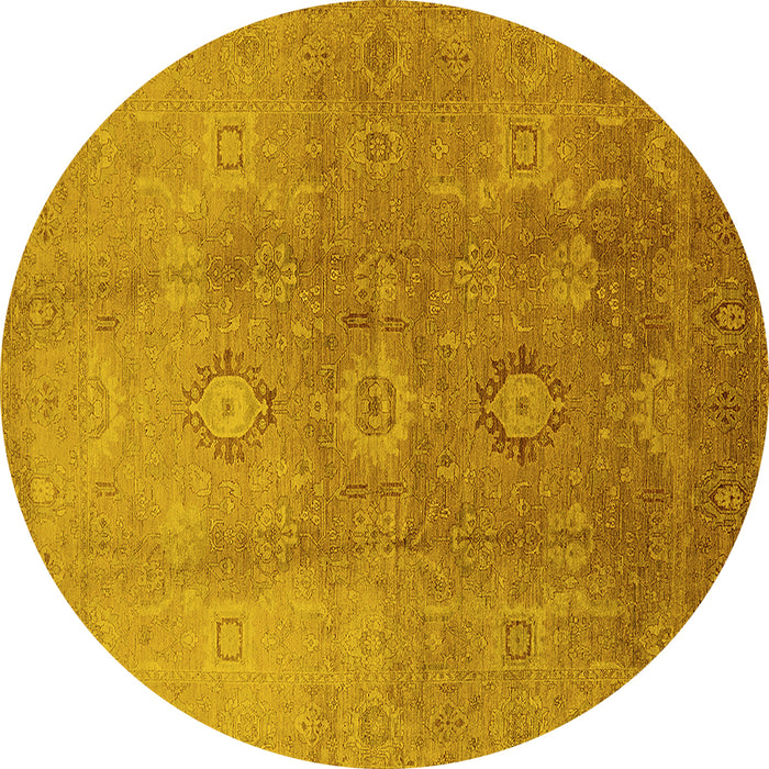 Round Oriental Yellow Traditional Rug, urb528yw