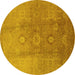 Round Oriental Yellow Traditional Rug, urb528yw