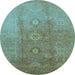 Round Oriental Light Blue Traditional Rug, urb528lblu
