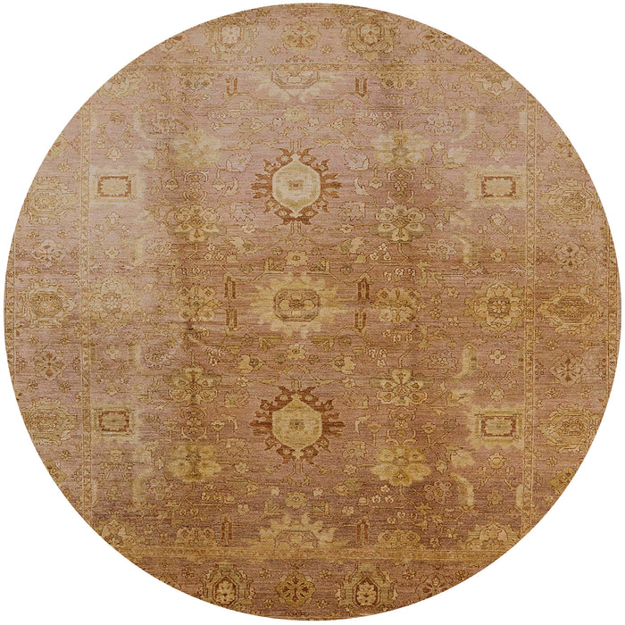 Round Mid-Century Modern Brown Sand Brown Oriental Rug, urb528
