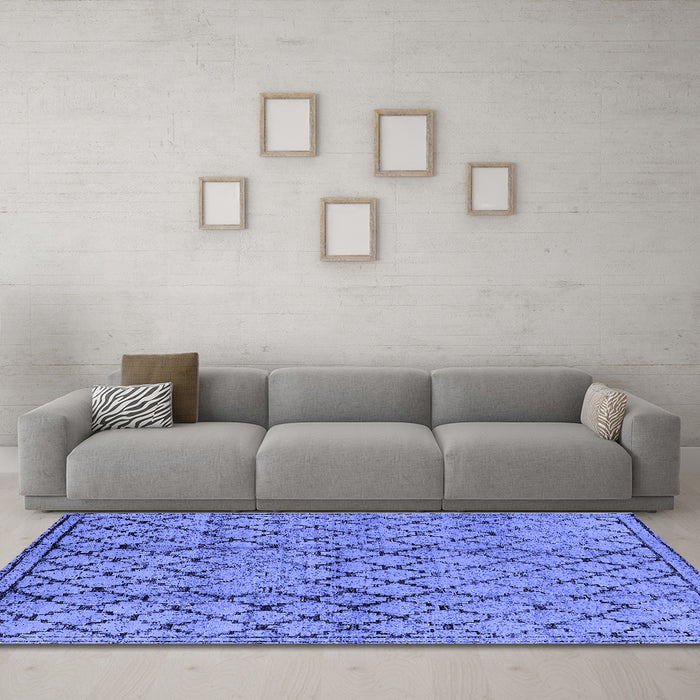 Machine Washable Solid Blue Modern Rug in a Living Room, wshurb529blu