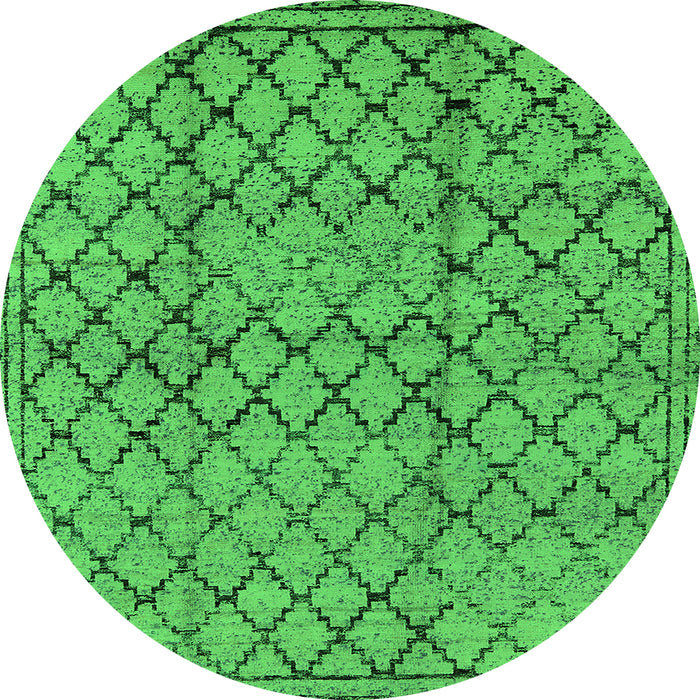 Round Machine Washable Solid Green Modern Area Rugs, wshurb529grn