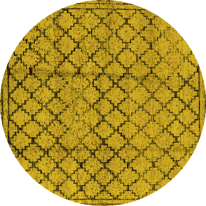 Round Machine Washable Solid Yellow Modern Rug, wshurb529yw