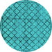 Round Machine Washable Solid Turquoise Modern Area Rugs, wshurb529turq