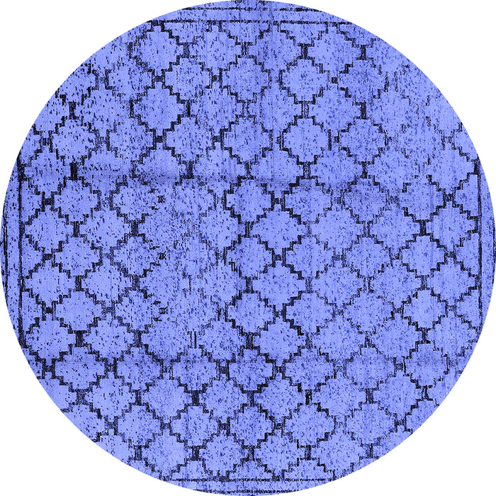 Round Machine Washable Solid Blue Modern Rug, wshurb529blu