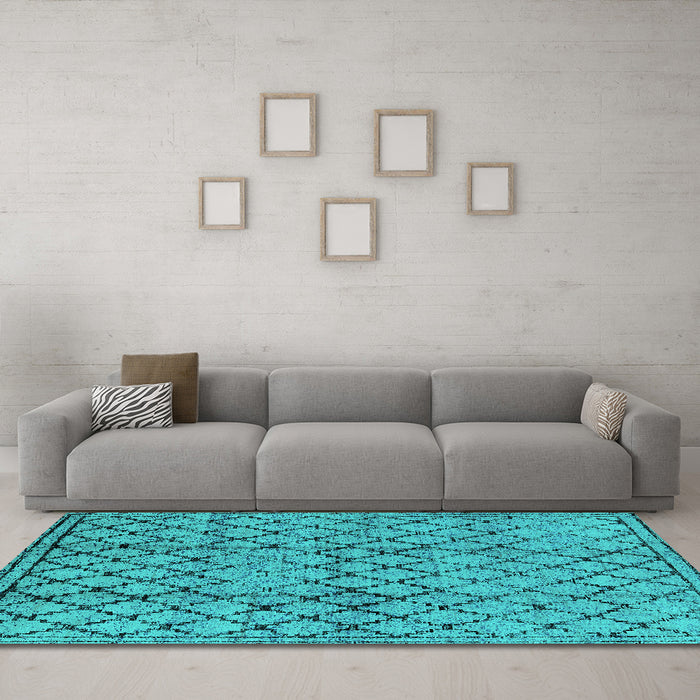 Machine Washable Solid Turquoise Modern Area Rugs in a Living Room,, wshurb529turq