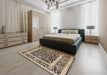 Mid-Century Modern Taupe Brown Oriental Rug in a Bedroom, urb530