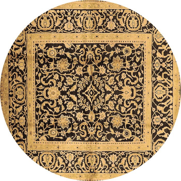 Round Oriental Brown Traditional Rug, urb530brn