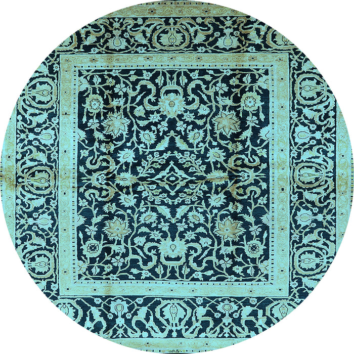 Round Oriental Light Blue Traditional Rug, urb530lblu