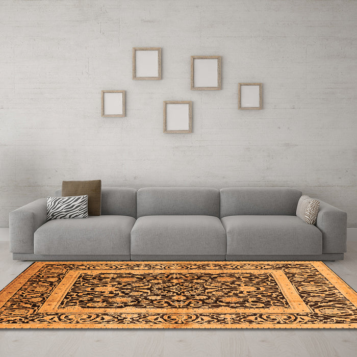 Machine Washable Oriental Orange Traditional Area Rugs in a Living Room, wshurb530org
