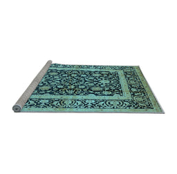 Sideview of Machine Washable Oriental Light Blue Traditional Rug, wshurb530lblu