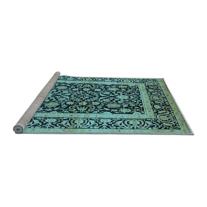 Sideview of Machine Washable Oriental Light Blue Traditional Rug, wshurb530lblu