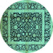 Round Oriental Turquoise Traditional Rug, urb530turq