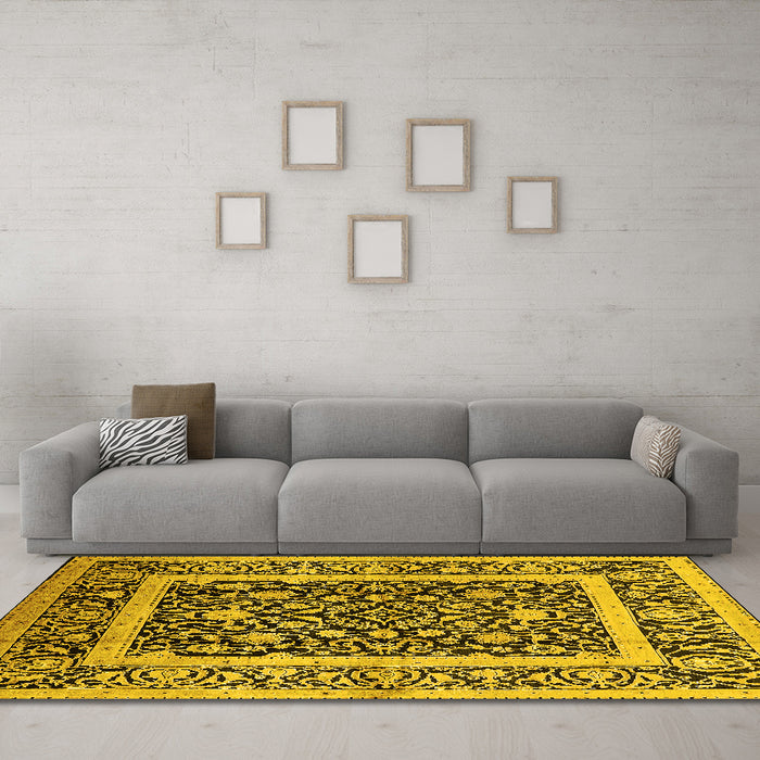 Machine Washable Oriental Yellow Traditional Rug in a Living Room, wshurb530yw