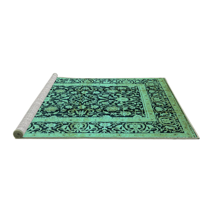 Sideview of Machine Washable Oriental Turquoise Traditional Area Rugs, wshurb530turq