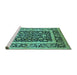 Sideview of Machine Washable Oriental Turquoise Traditional Area Rugs, wshurb530turq