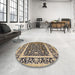 Round Machine Washable Industrial Modern Taupe Brown Rug in a Office, wshurb530