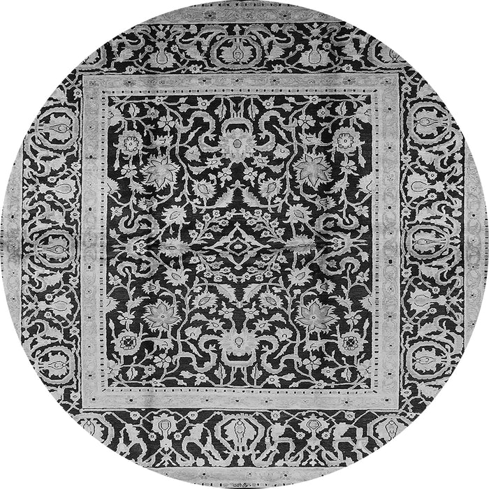 Round Machine Washable Oriental Gray Traditional Rug, wshurb530gry