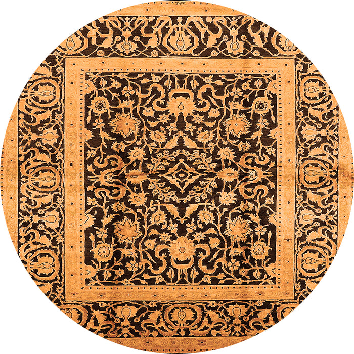 Round Machine Washable Oriental Orange Traditional Area Rugs, wshurb530org