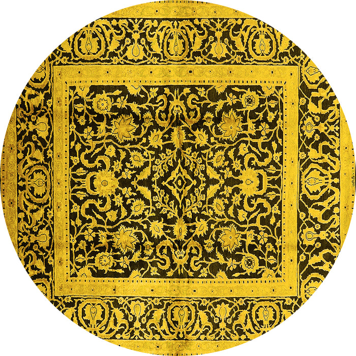 Round Machine Washable Oriental Yellow Traditional Rug, wshurb530yw