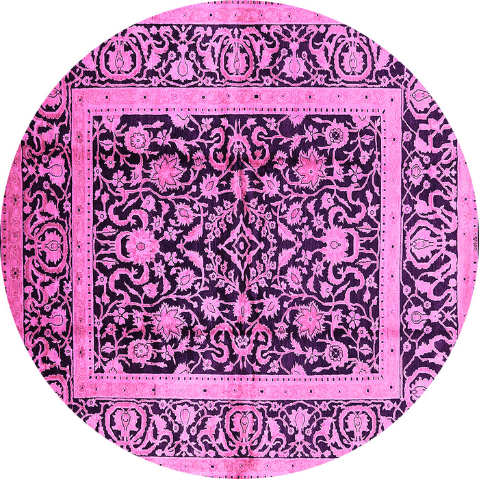 Round Machine Washable Oriental Pink Traditional Rug, wshurb530pnk