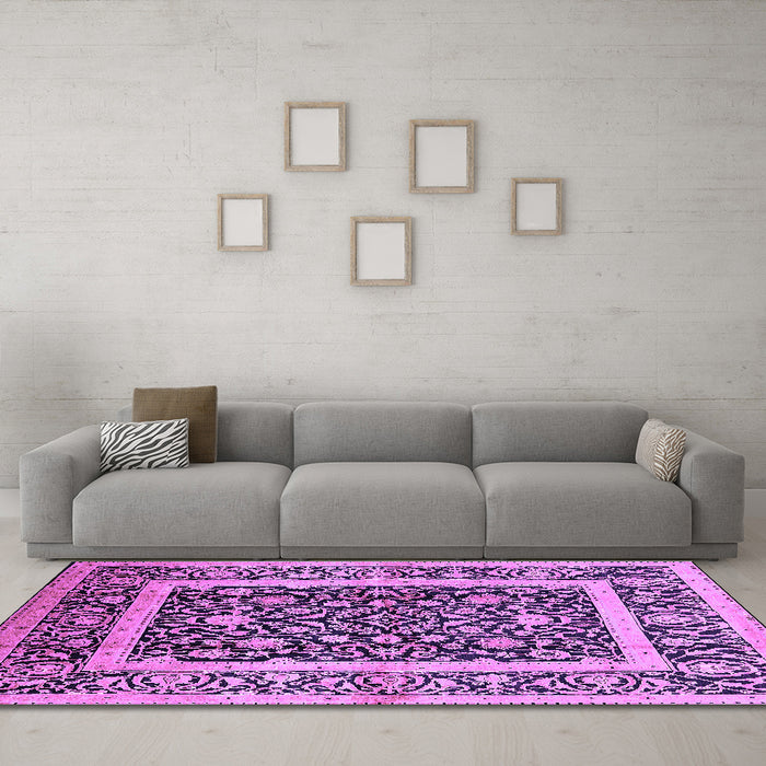 Machine Washable Oriental Purple Traditional Area Rugs in a Living Room, wshurb530pur