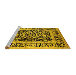 Sideview of Machine Washable Oriental Yellow Traditional Rug, wshurb530yw