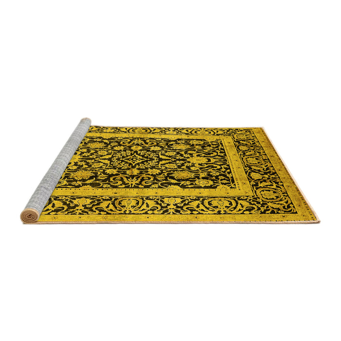 Sideview of Machine Washable Oriental Yellow Traditional Rug, wshurb530yw