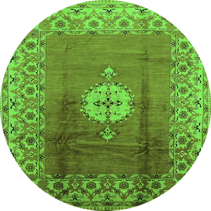 Round Machine Washable Oriental Green Industrial Area Rugs, wshurb531grn
