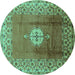 Round Oriental Turquoise Industrial Rug, urb531turq