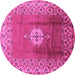 Round Machine Washable Oriental Pink Industrial Rug, wshurb531pnk