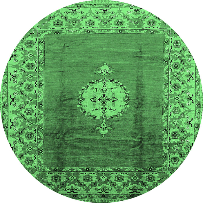Round Oriental Emerald Green Industrial Rug, urb531emgrn