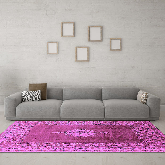 Machine Washable Oriental Purple Industrial Area Rugs in a Living Room, wshurb531pur