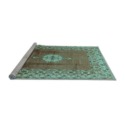 Sideview of Machine Washable Oriental Light Blue Industrial Rug, wshurb531lblu