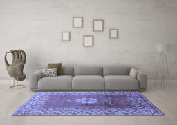 Machine Washable Oriental Blue Industrial Rug in a Living Room, wshurb531blu