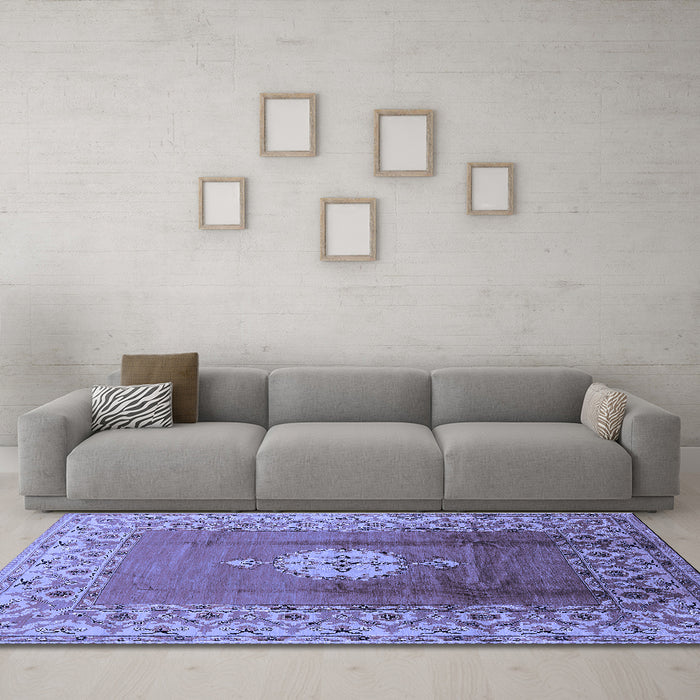 Machine Washable Oriental Blue Industrial Rug in a Living Room, wshurb531blu