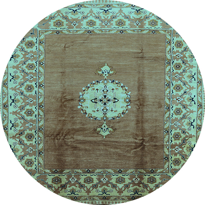 Round Machine Washable Oriental Light Blue Industrial Rug, wshurb531lblu