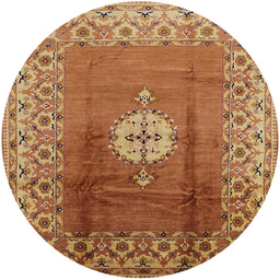 Round Mid-Century Modern Mahogany Brown Oriental Rug, urb531